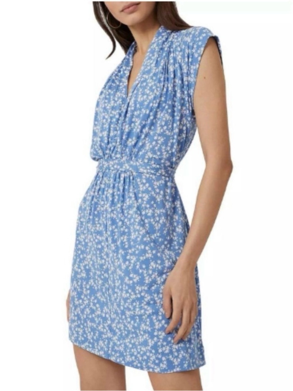 FRENCH CONNECTION Jersey Floral Print Wrap Dress Blue White Size 8